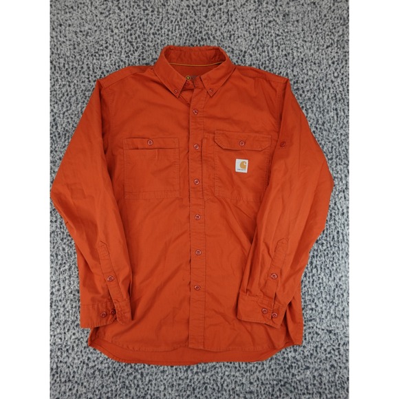 Carhartt Force Relaxed Fit Mens Large Orange Ripstop Long Sleeve Button Down